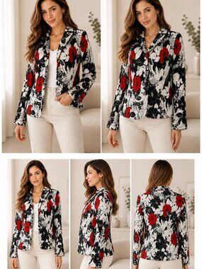 Jackie Jon Womens Floral Print Blazer Jacket Multicolor Size 6 Long Sleeve